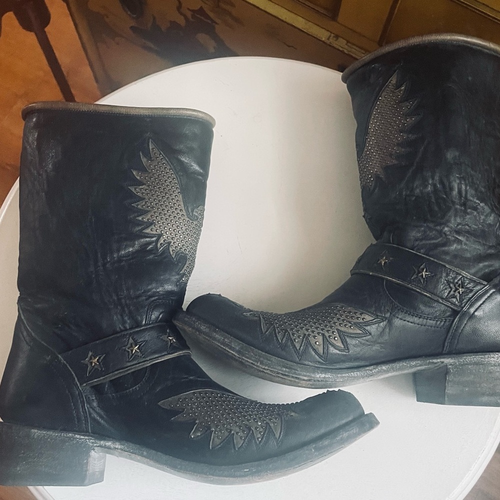 OLD GRINGO MEXICANA Black Leather Iron Eagle Studded Biker Boots 9.5 10 Like New - Picture 7 of 13